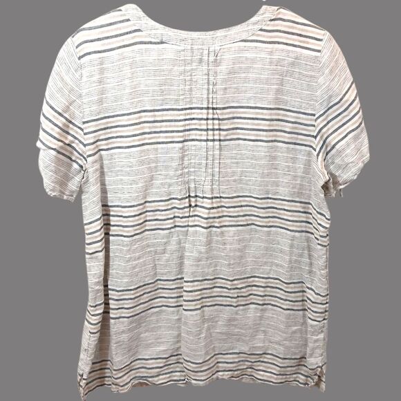 Talbots 100% Linen Stripe V Neck Top - Picture 2 of 9